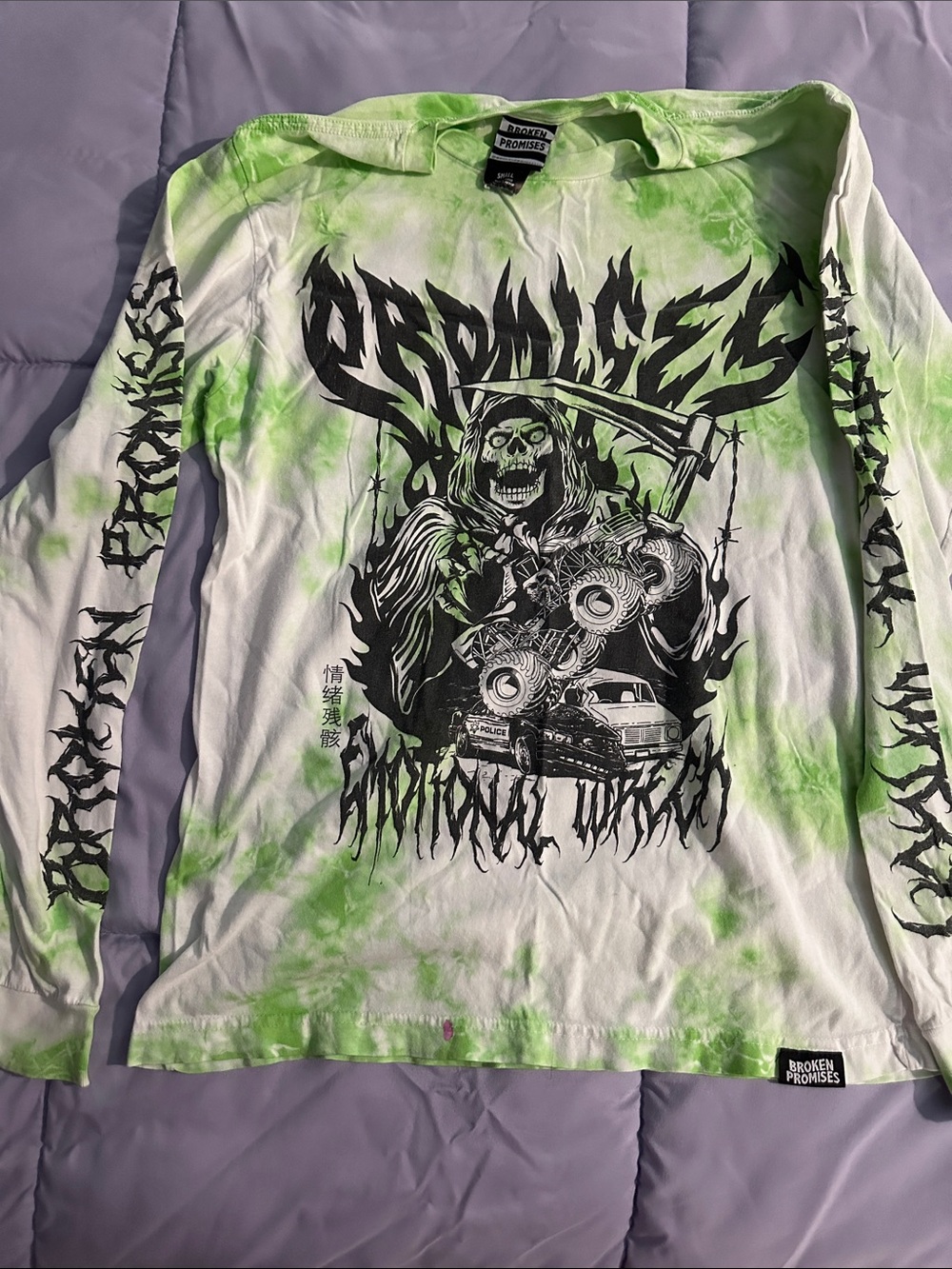 Broken Promises Men's Long Sleeve Graphic Tee - Green Tie-Dye